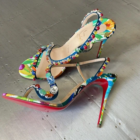 Christian louboutin Rosapetra multi color stiletto sandal 100mm sz 39 - Picture 4 of 11